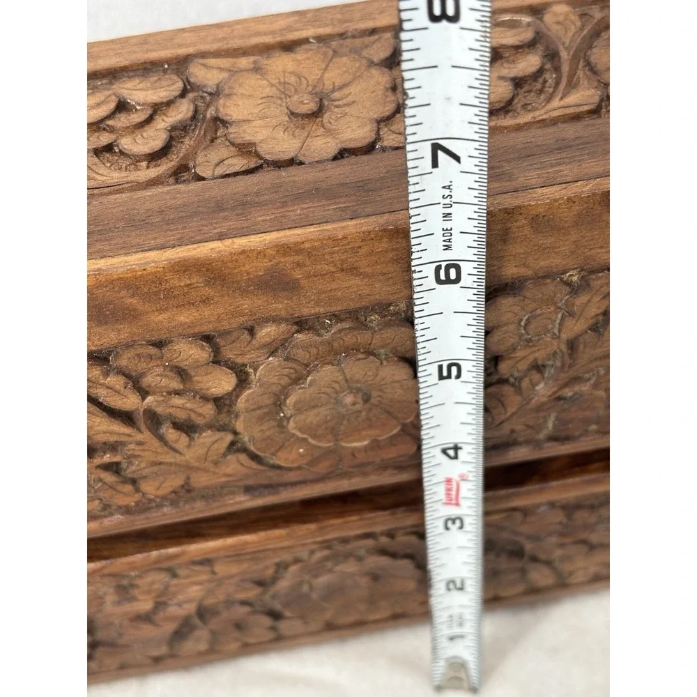 Hand Carved Floral Wooden Tissue Box Cover Holder Case with Removable Bottom